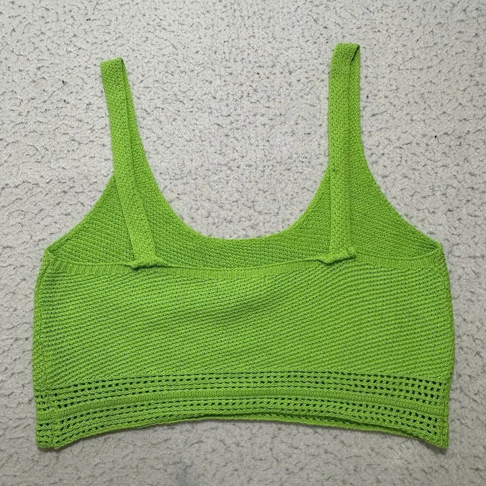 Forever 21 Women's Medium Sleeveless Cropped Tank Top Knit Lime Green Cotton - Picture 10 of 12